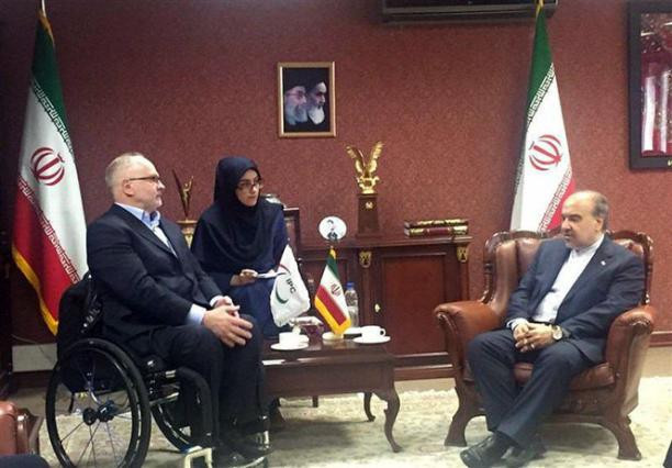 IPC President Sir Philip Craven, left, met with Iranian Minister of Sports and Youth Affairs Masoud Soltanifar ©NPC Iran