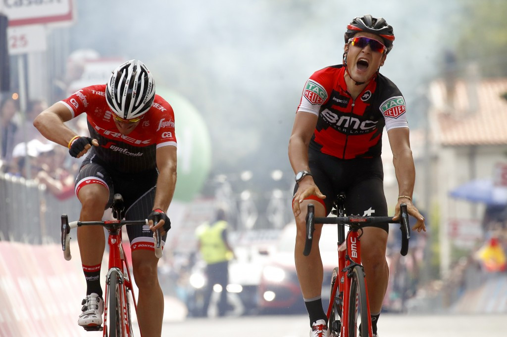Switzerland’s Silvan Dillier, right, edged Belgium’s Jasper Stuyven, left, to claim victory on stage six of the Giro d'Italia today ©Getty Images
