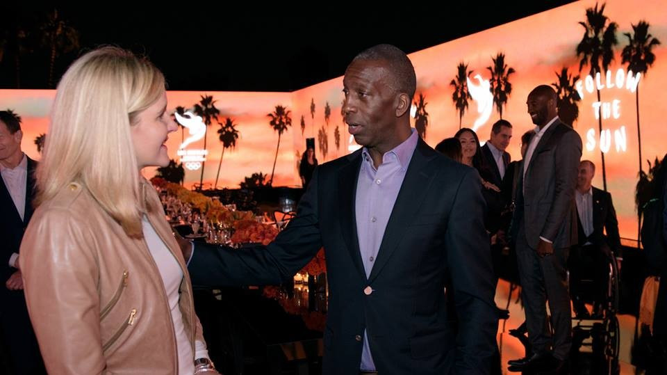 Four-time Olympic gold medallist Michael Johnson was among the top stars attending the Los Angeles 2024 dinner at the home of chairman Casey Wasserman  ©LA 2024/Facebook