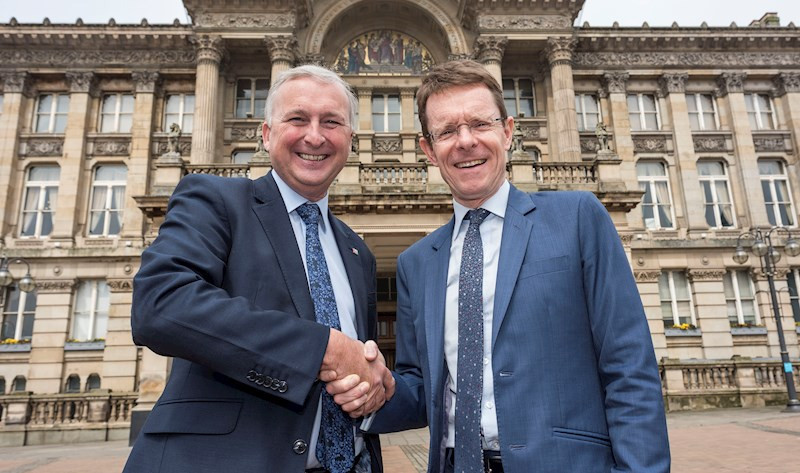 Newly elected Mayor of the West Midlands Andy Street, right, has prioritised Birmingham's campaign for the 2022 Commonwealth Games and today met with Ian Ward, left, the bid leader ©WMCA
