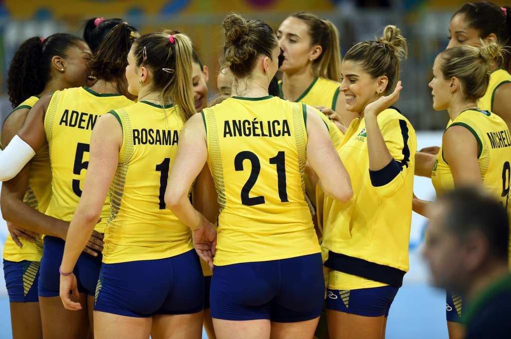 Brazil celebrated a victory over Puerto Rico in the women's volleyball ©AFP/Getty Images