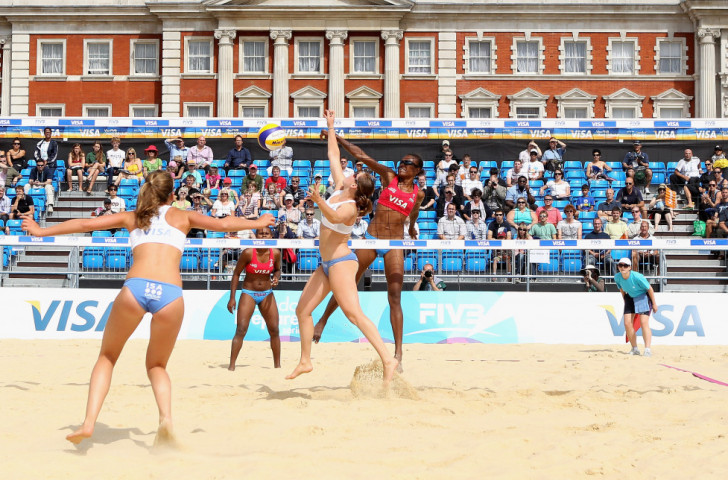 Vanuatu's Miller Elwin and Henriette Latika in action at the beach volleyball test event for the London 2012 Olympics - they narrowly missed qualification, but went on to excel in the following year's World Championships ©Getty Images