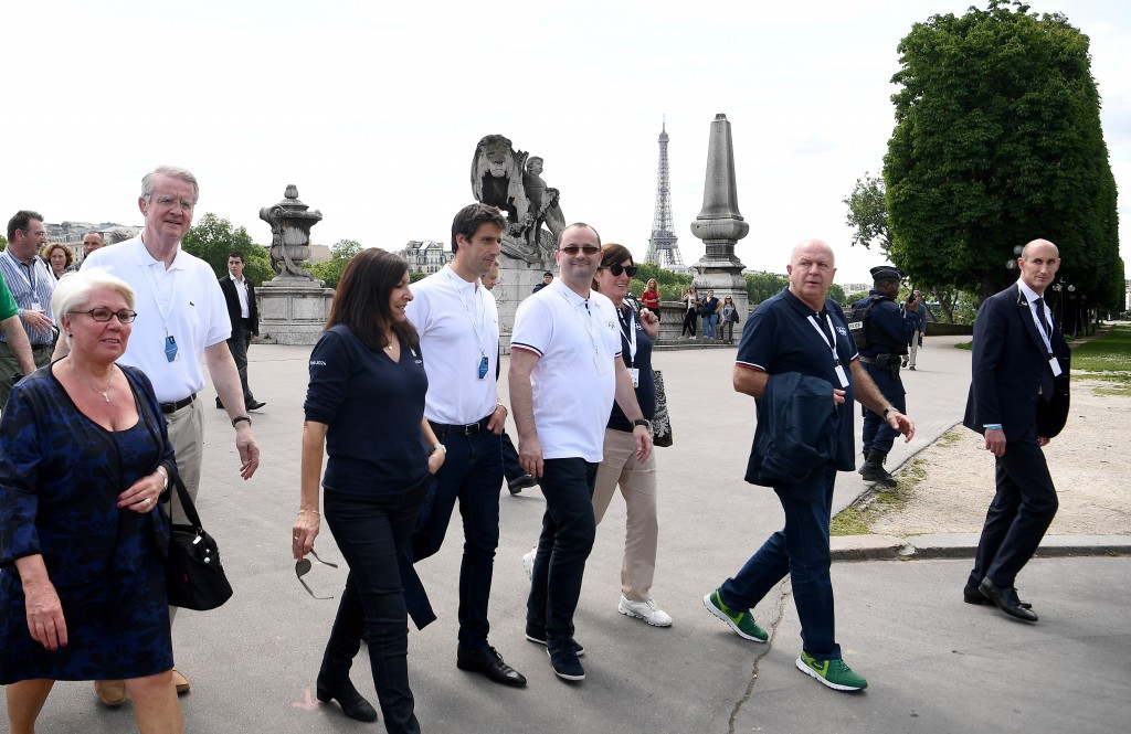 Paris 2024 and IOC officials during their venue tour today ©Getty Images