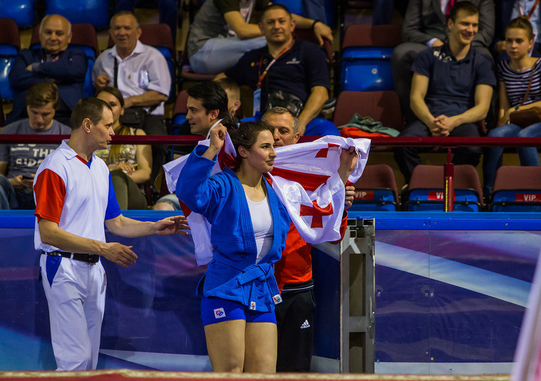 Georgia’s Nino Odzelashvili was one of two female athletes to beat Russian opposition to a gold medal on the opening day of the 2017 European Sambo Championships at the Minsk Sports Palace ©FIAS