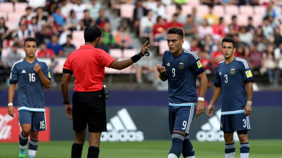 Argentina’s Lautaro Martinez was sent off against England after a Video Assistant Referee referral ©Getty Images