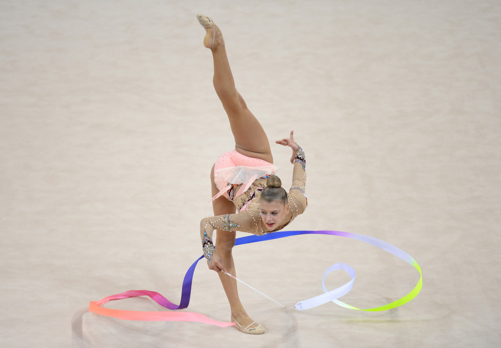 Aleksandra Soldatova finished top of the ribbon qualification standings ©Getty Images