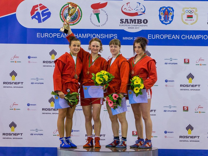 World champion Tatsiana Matsko claimed hosts Belarus’ second gold medal of the 2017 European Sambo Championships today ©FIAS