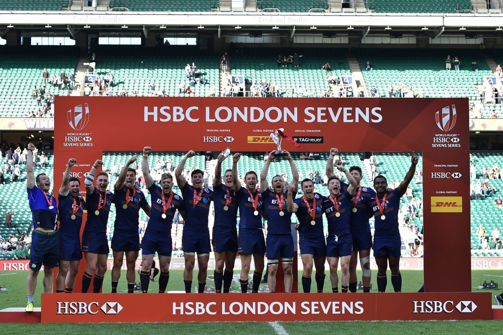 Scotland celebrate after winning the HSBC London Sevens ©Getty Images