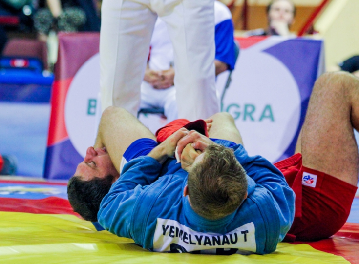 Belarus' Tsimafei Yemelyanau performed strongly on the day, but he ultimately had to settle for second place behind Kurzhev ©European Sambo Federation