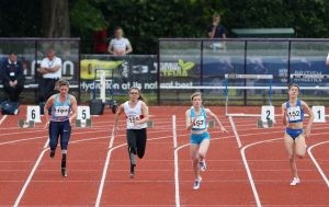 Sophie Hahn, second from right, broke her own world record in Loughborough ©Loughborough University