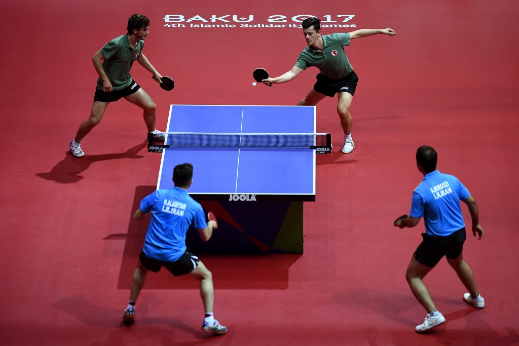 Iran, bottom, defeated Turkey in the men's team table tennis final ©Getty Images