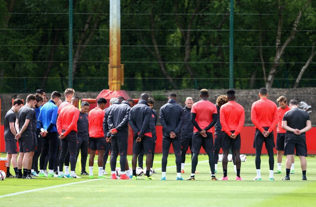 Picture tweeted by Manchester United of their players paying their respects to the people killed during the attack ©Twitter/Manchester United