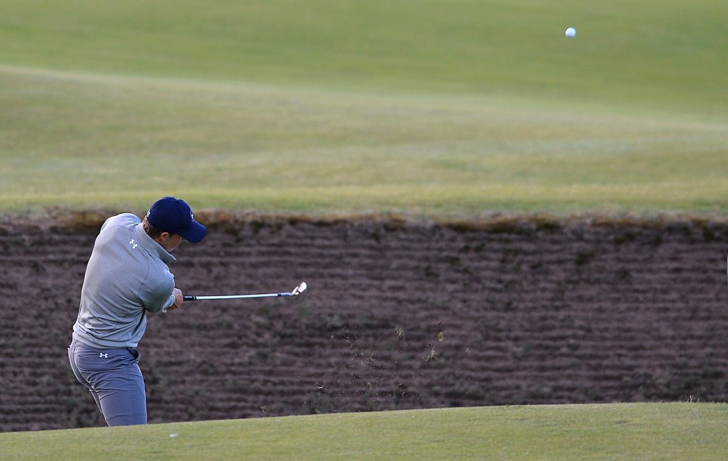 American Jordan Spieth is tied for 15th on five-under-par through 13 holes as his bid for a Grand Slam continues in the The Open at St Andrews