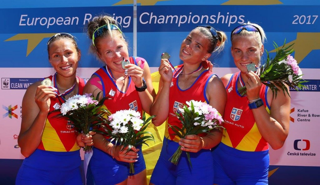 Romania took gold in the women's four competition in Račice ©FISA