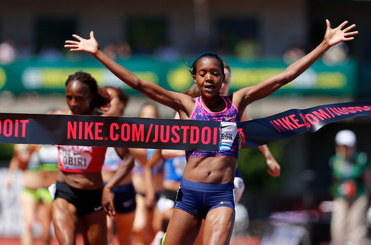 Kenya's Olympic 1,500m champion Faith Kipyegon wins at the Prefontaine Classic in Eugene, Oregon in front of compatriot Hellen Obiri and Britain's Laura Muir ©Getty Images