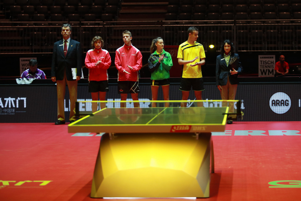 Players prepare for a mixed doubles match at the World Table Tennis Championships ©ITTF/Flickr