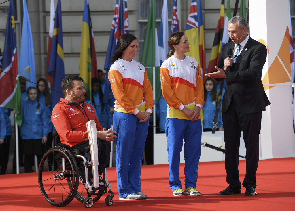 Wheelchair racer Kurt Fearnley participating in the launch of the Queen's Baton Relay for Gold Coast 2018 at Buckingham Palace in London in March ©Getty Images