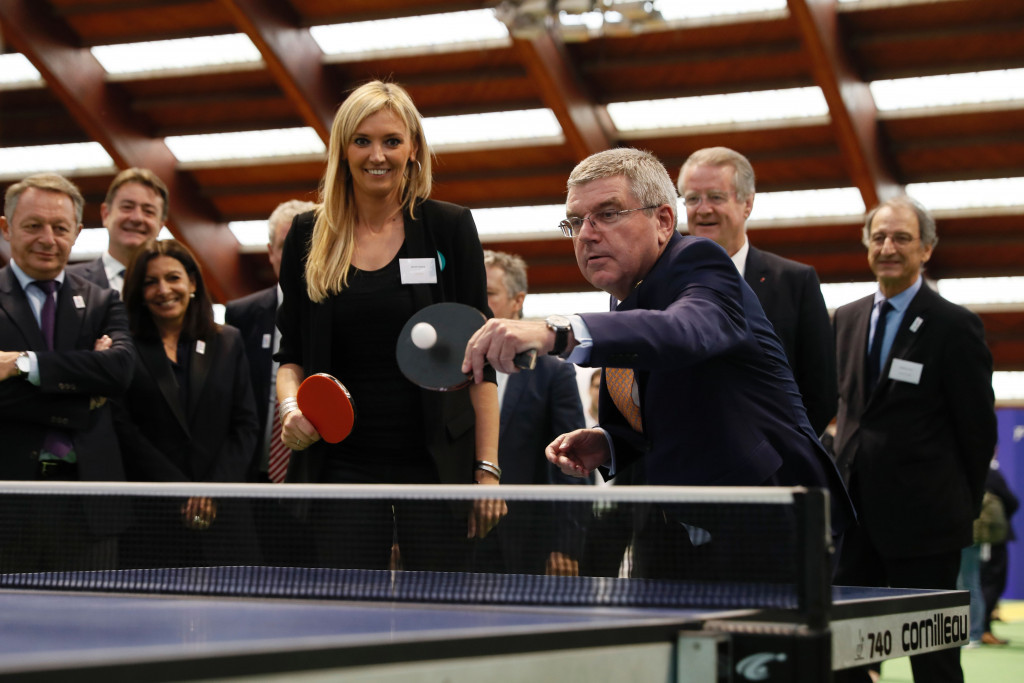Thomas Bach, pictured playing table tennis Rio 2016, is attending the World Championships in his home country ©Getty Images