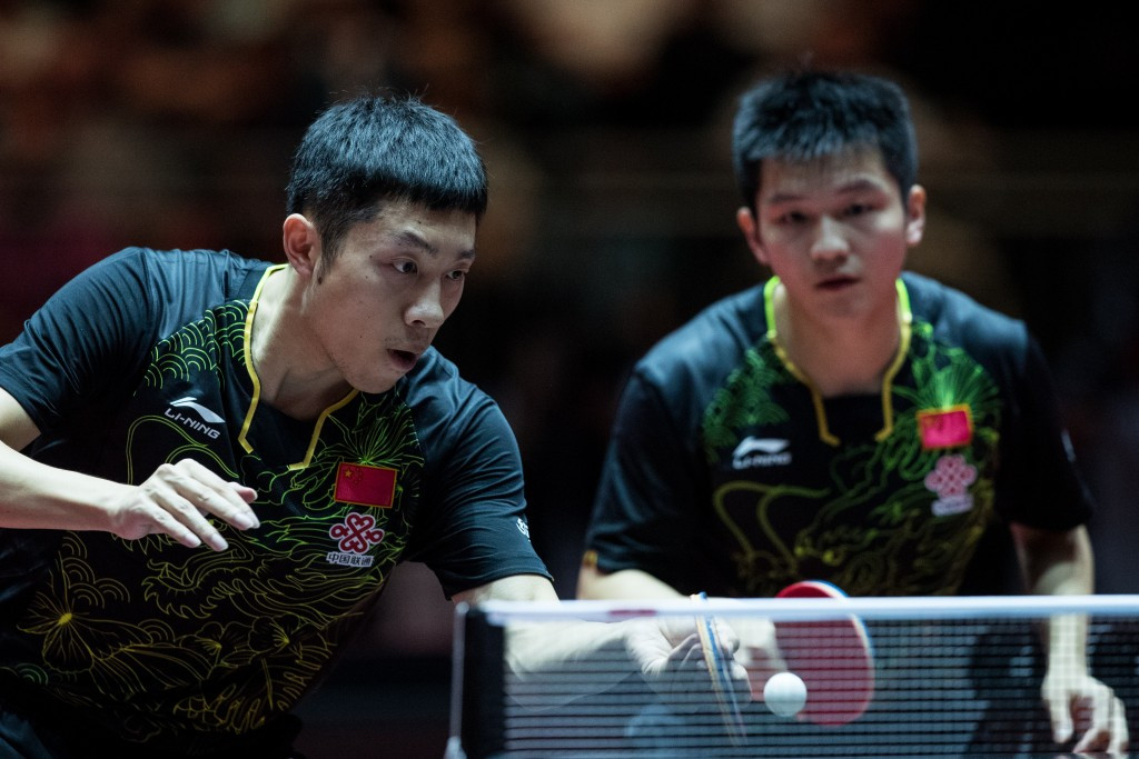 Xu Xin, left, and Fan Zhendong powered through in the doubles today against Chinese-German opponents ©Getty Images
