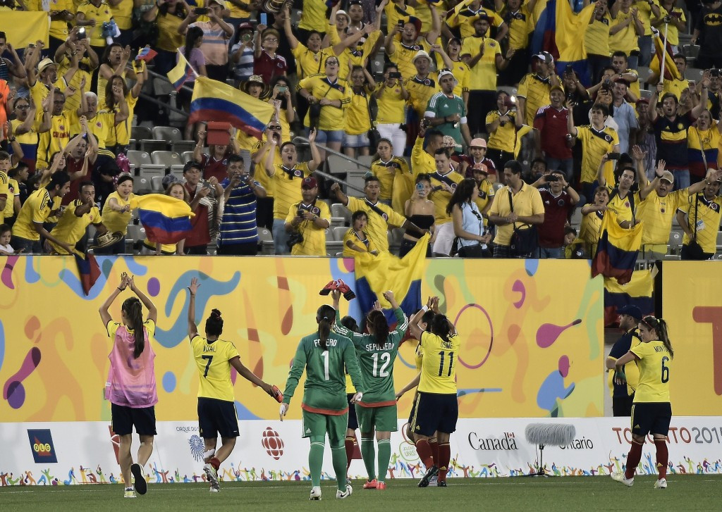 Colombia celebrated a 2-0 win over Argentina in the women's football competition ©AFP/Getty Images