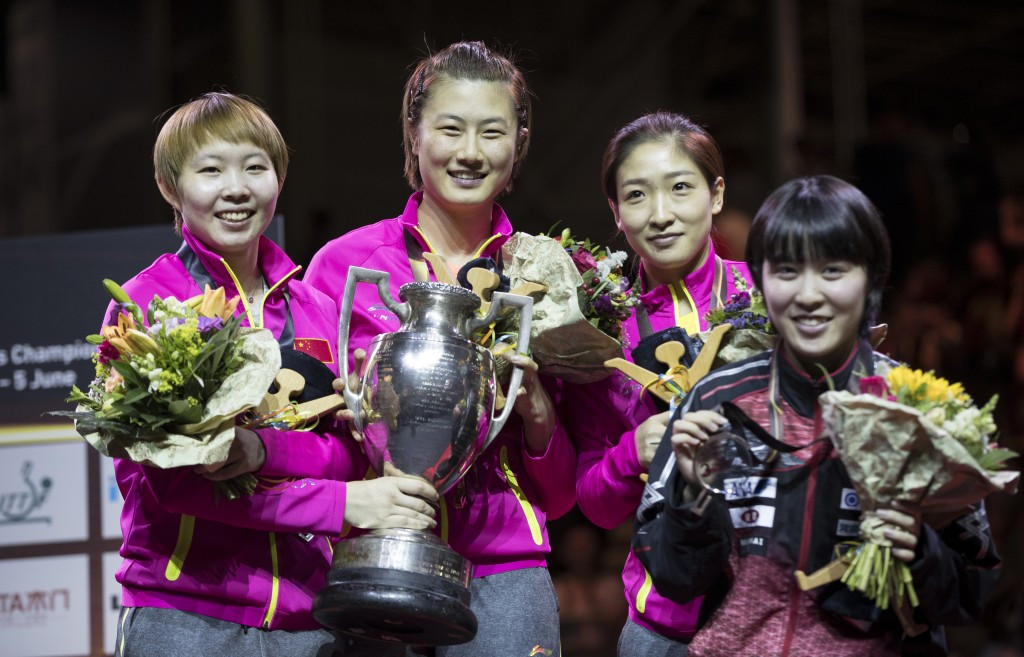 China's Ding Ning, second left, headed the women's singles podium ©Getty Images