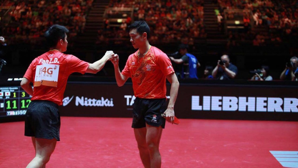 China's Fan Zhendong, left, and Xu Xin secured the men's doubles title today ©ITTF