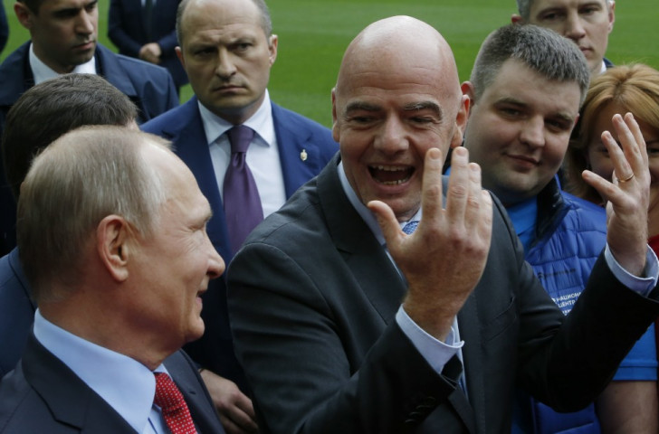FIFA President Gianni Infantino with Russian President Vladimir Putin during a visit to FC Krasnodar last month ©Getty Images