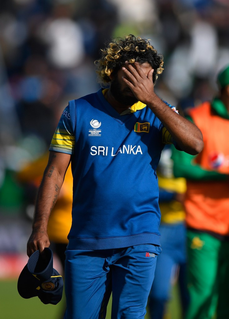 Sri Lanka's Lasith Malinga reacts after Pakistan's victory was confirmed ©Getty Images