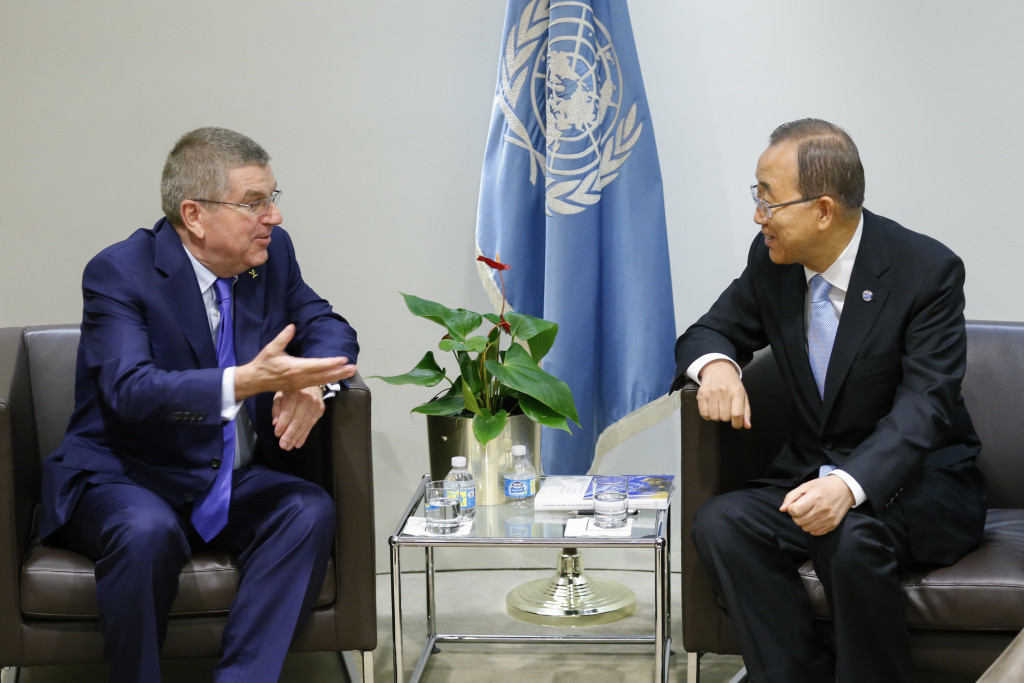 Ban Ki-moon, right, pictured meeting with IOC President Thomas Bach ©Getty Images