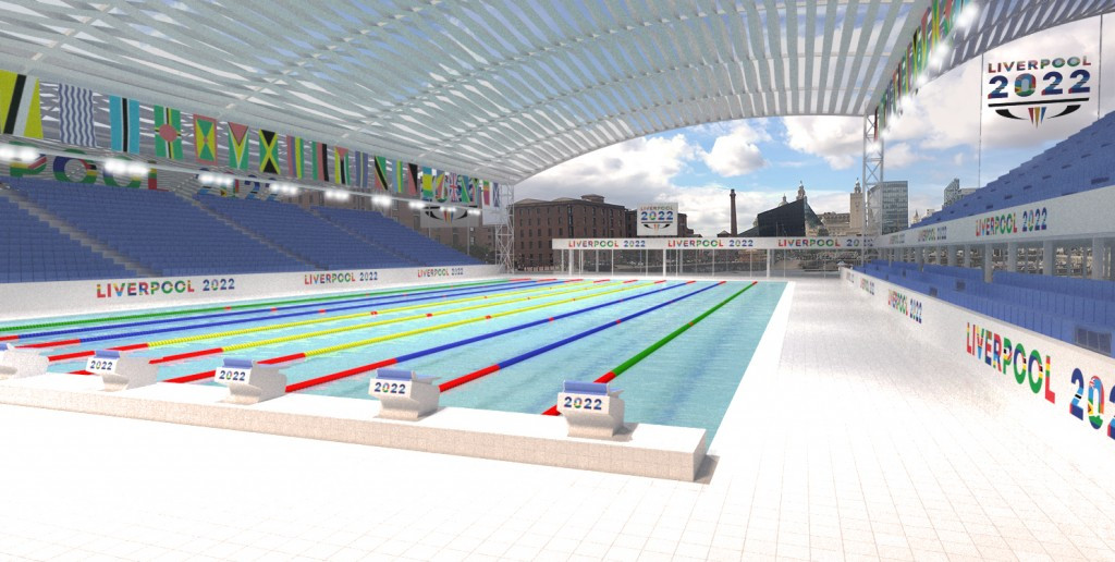 Liverpool is proposing to host swimming at a new 50m pool within the city centre dock system ©Liverpool 2022