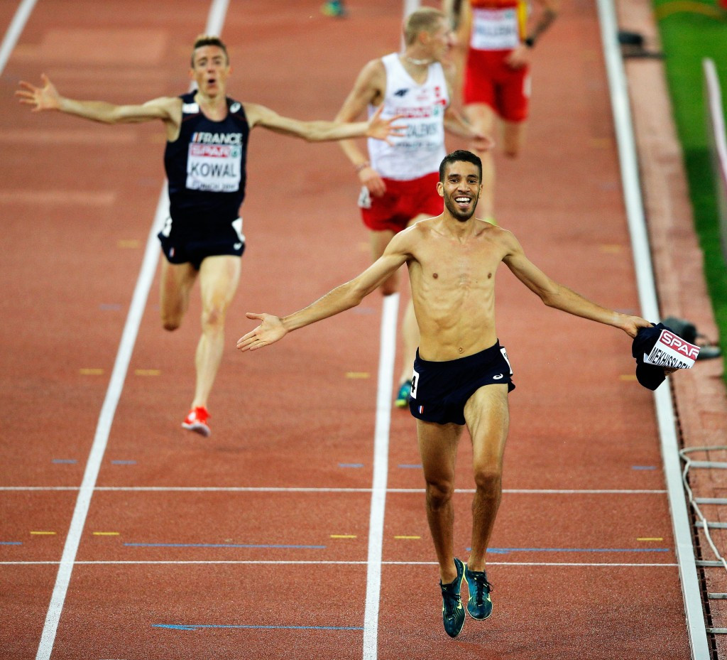 Mahiedine Mekhissi-Benabbad paid the price for removing his shirt in the finishing straight of the 3000m steeplechase ©Getty Images