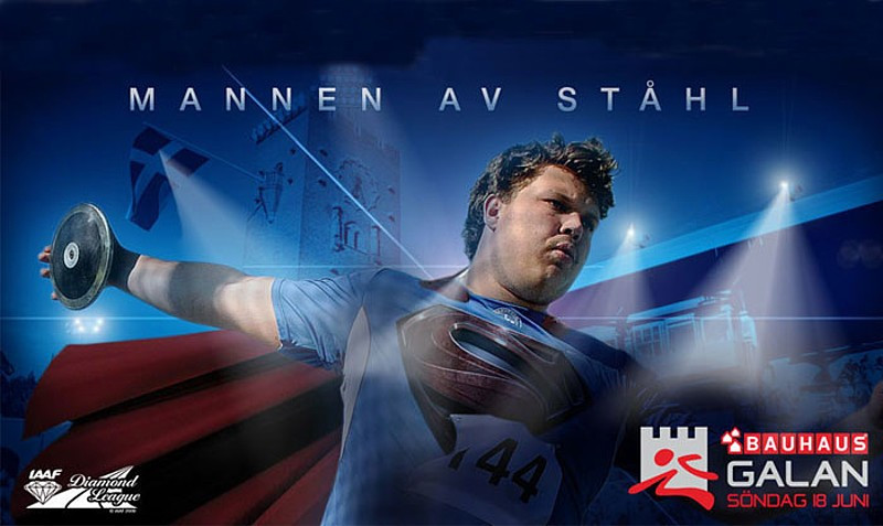 Daniel Stahl has featured prominently on posters advertising the IAAF Diamond League meeting in Stockholm ©BAHAUS Galan