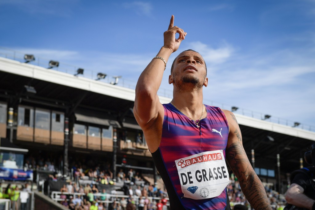 Andre De Grasse celebrates a 9.69 second 100 metres in Stockholm ©Getty Images