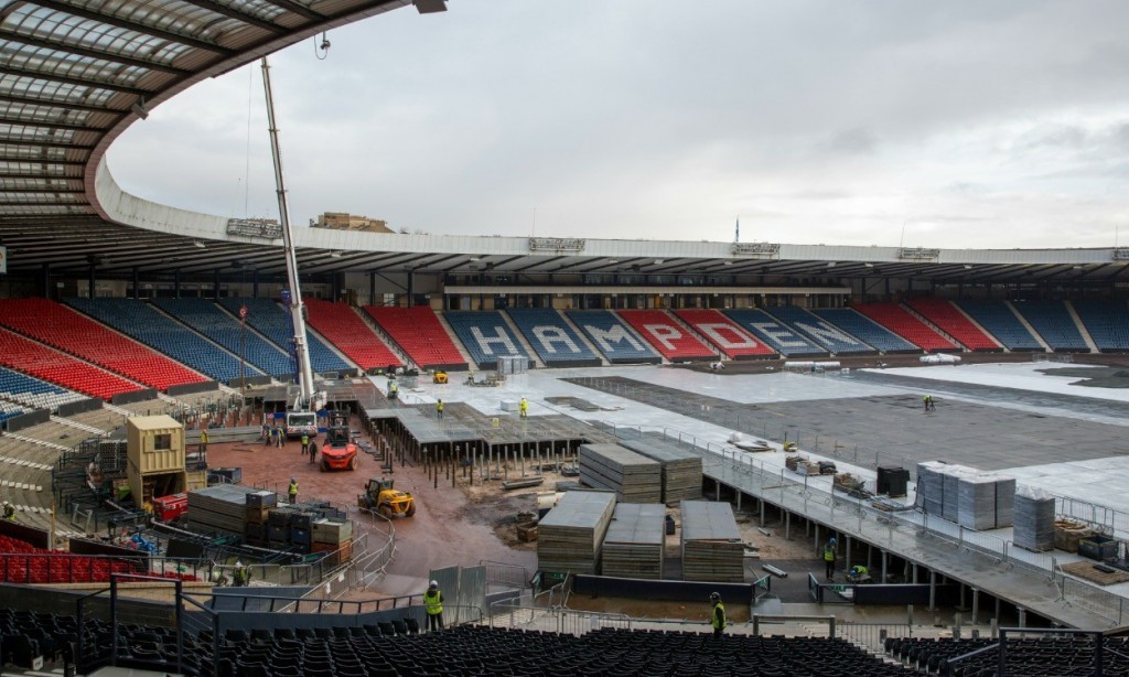 It took builders 13 months and cost £27 million to lay and remove a temporary athletics track at Hampden Park for the 2014 Commonwealth Games in Glasgow ©Glasgow 2014