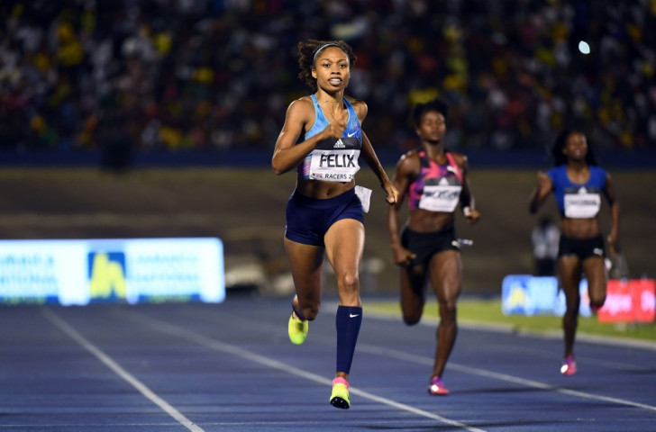 Allyson Felix, pictured winning in Kingston on June 10 in the Jamaica Invitational, is one of 23 past or present Olympic champions taking part in the US World Championships trials in Sacramento over this weekend ©Getty Images