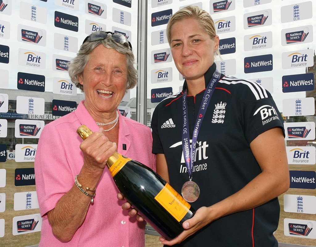 Dame Rachael Heyhoe Flint, pictured left with Katherine Brunt, was a key figure in getting the Women's Cricket World Cup off the ground ©Getty Images