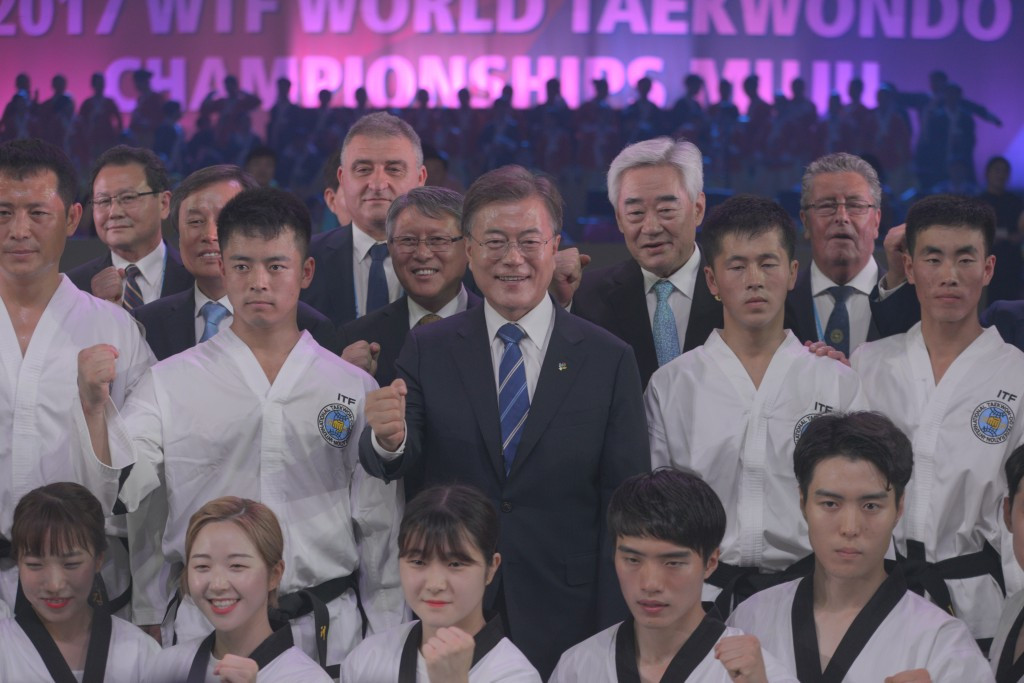 South Korean President Moon Jae-in spoke of his hopes for sportive and political reconciliation between his country and North Korea ©World Taekwondo