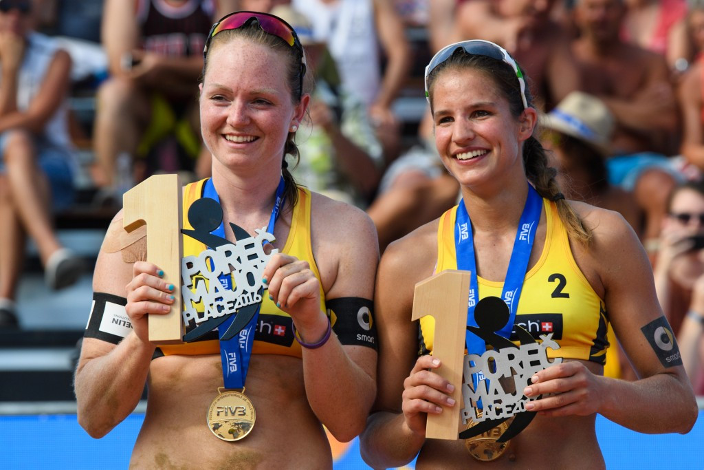 Julia Sude, left, and Chantel Laboureur, right, of Germany are the reigning women's champions ©FIVB