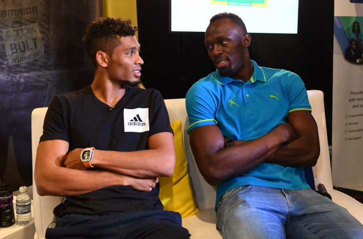 Top men, present, past, future? Wayde Van Niekerk and Usain Bolt chat at a press conference in Ostrava ©Getty Images