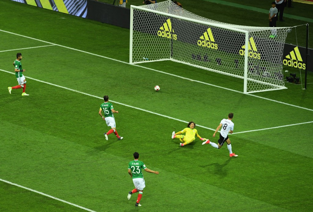 Germany's Leon Goretzka clipped a delicate finish over Mexican goalkeeper Guillermo Ochoa for his second ©Getty Images