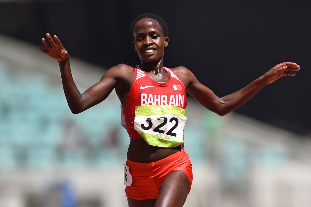 Ruth Jebet of Bahrain suffered a fall during the 3,000m steeplechase ©Getty Images