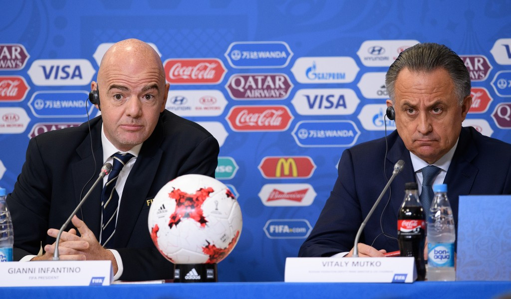 Gianni Infantino, left, next to Vitaly Mutko, has said that all drug tests carried out on Russian players at the 2014 FIFA World Cup returned negative ©Getty Images