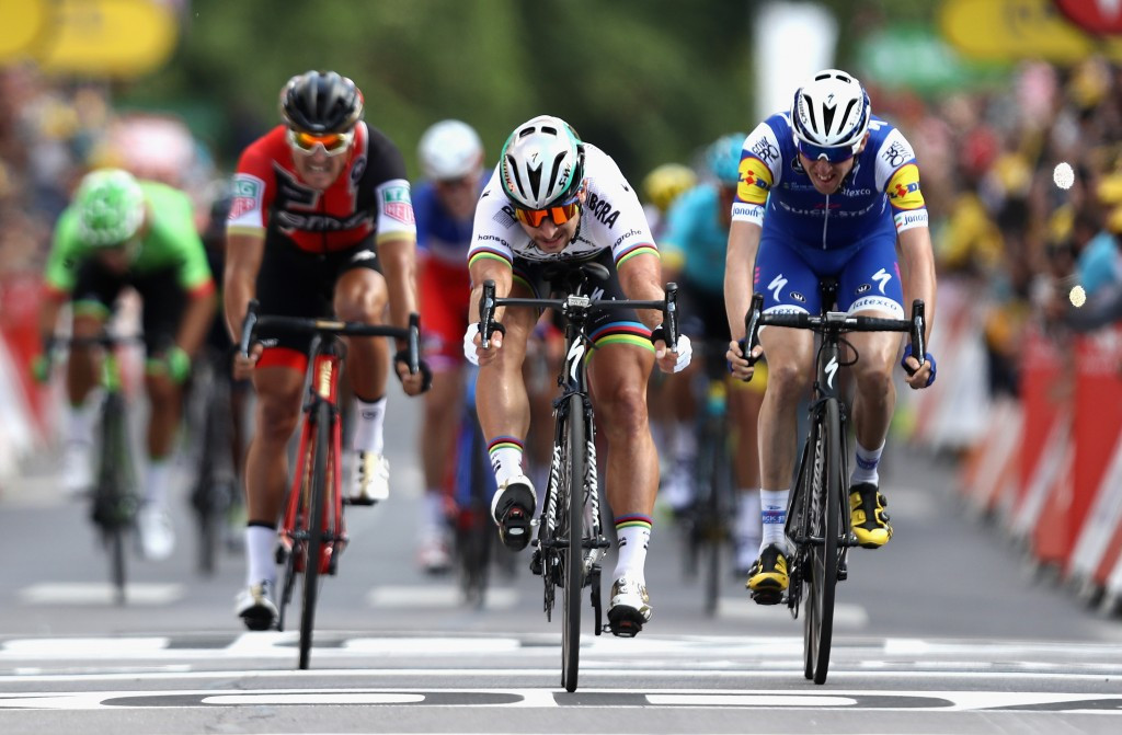 Peter Sagan was forced to clip his foot back into his pedal during the final sprint ©Getty Images