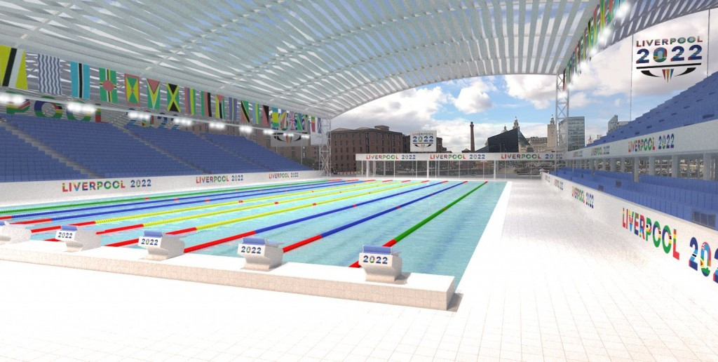 A floating Olympic-sized swimming pool near Albert Dock is one of several eye-catching features of Liverpool's bid to host the 2022 Commonwealth Games ©Liverpool 2022