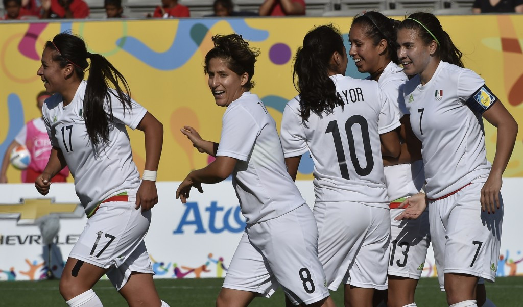 Mexico celebrate scoring against Brazil in the women's football semi-final ©Getty Images