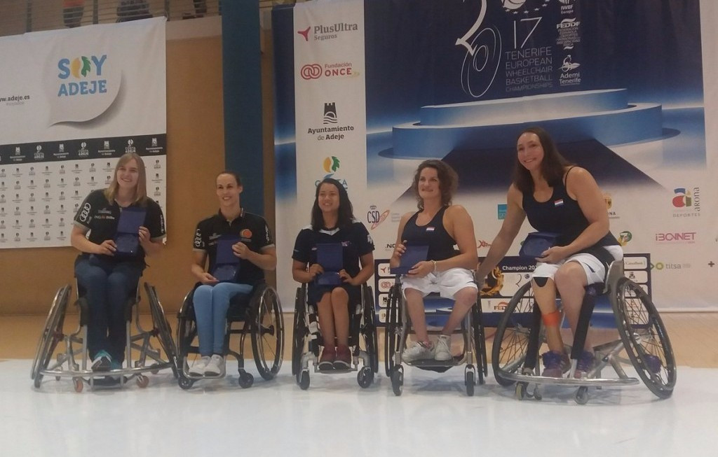 Mariska Beijer, second right, was named in the all-star team at the European Wheelchair Basketball Championships ©IWBF
