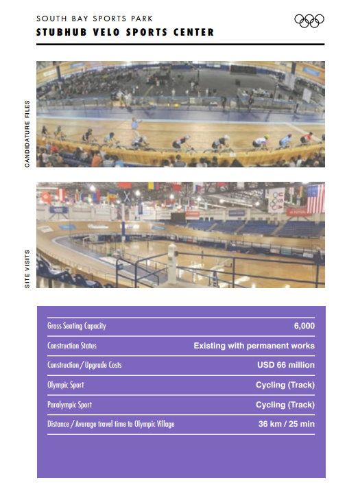 Information on the Velo Sports Center included in the IOC Evaluation Commission report ©IOC