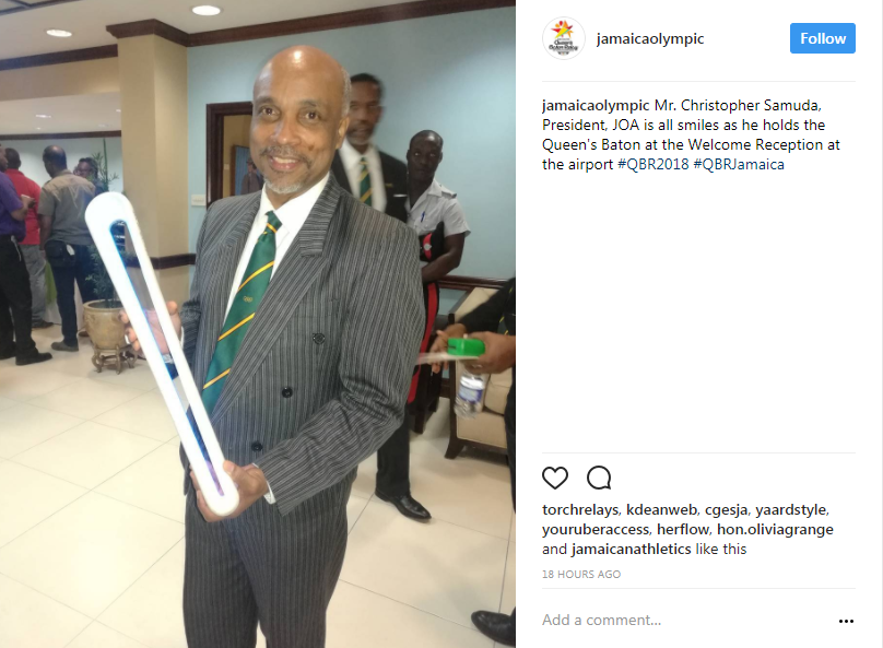 Newly elected Jamaica Olympic Association President Christopher Samuda was among those to greet the Baton ©JOA