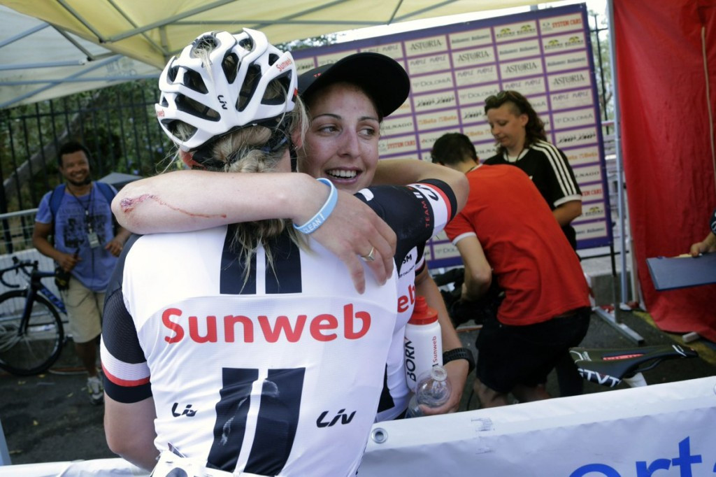 Brand survives late crash to win eight stage of women’s Giro d’Italia