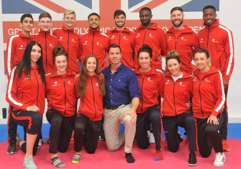 Members of the GB Taekwondo team with Mooto's Lee Matthews, front centre ©GB Taekwondo